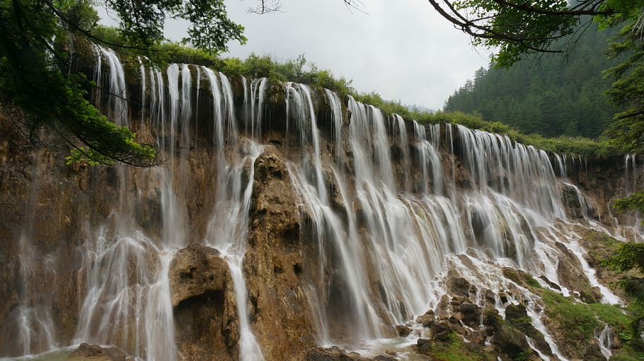 China, Sichuan, Summer, huanglong waterfall, waterfall, water, flowing water, blurred motion, motion, long exposure