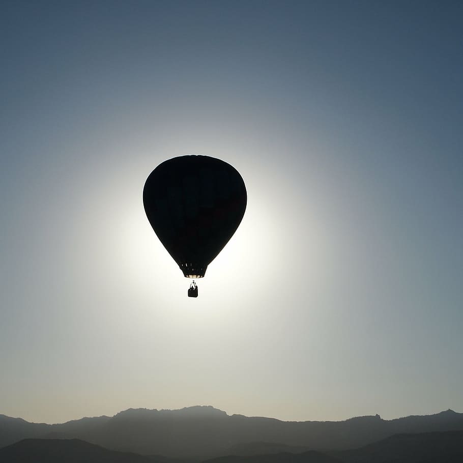 balões, festival, lançamento, montanha, céu, veículo aéreo, balão, balão de ar quente, transporte, silhueta
