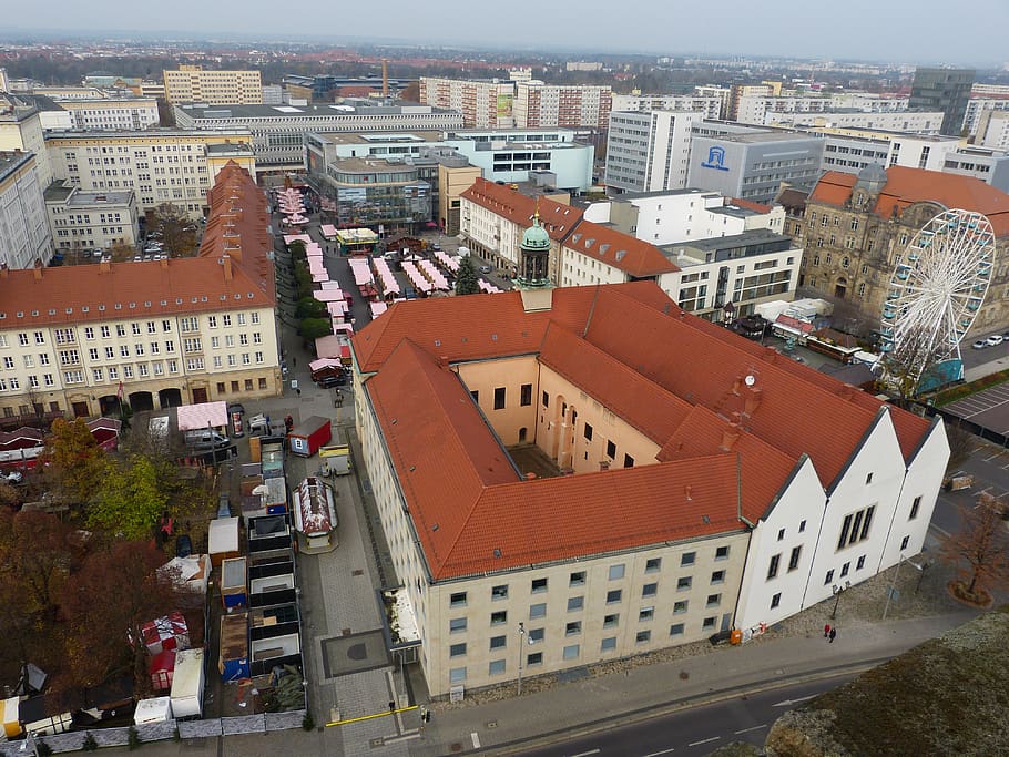 magdeburg, saxony-anhalt, view, outlook, city, historic center, town hall, architecture, bird's eye view, casas