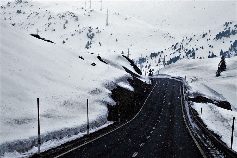 asphalt, the alps, frequency response, snow, winter, way, transport, speedway, cold, frozen