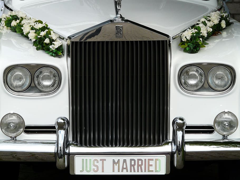 classic, white, wedding car, white wedding, car, marry, bridal car, marriage, wedding, auto