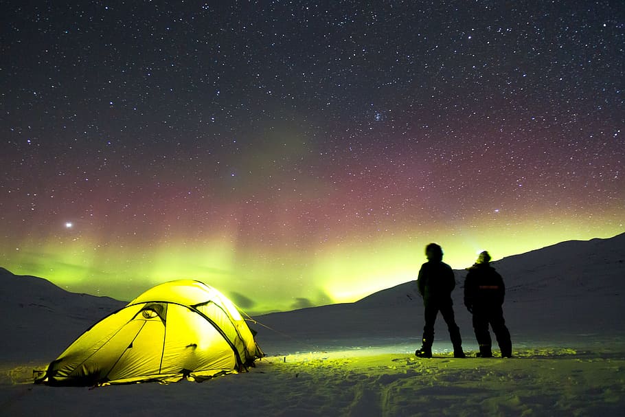 yellow, tent, gray, sand, auroras, camp, adventure, fire, holiday, nature