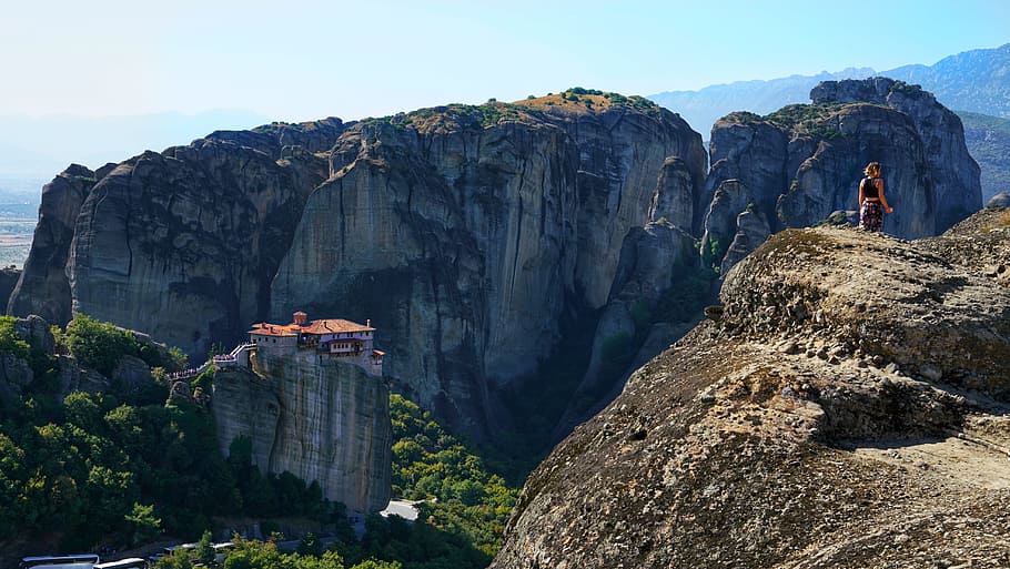 meteora, greece, monastery, rocks, spectacular, greek, rock - object, rock, solid, mountain