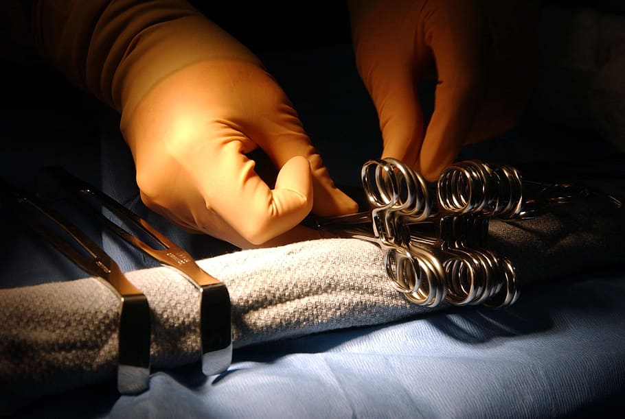 close-up photo, surgeon, operation, surgical instruments, hands, technician, preparing, surgery, macro, close-up