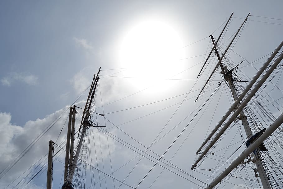 Sun, Sky, Sailing, Sailing Vessel, sky, nautical vessel, sunlight, day, low angle view, pole, sailboat