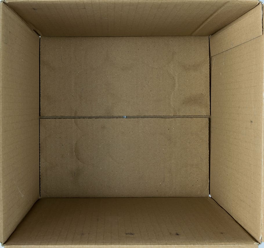 brown cardboard box, box, empty, cardboard, package, pack, open, architecture, indoors, wall - building feature