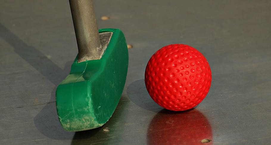 green, golf putter, red, ball, miniature golf, mini golf club, skill game, mini golf ball, minigolf plant, obstacles