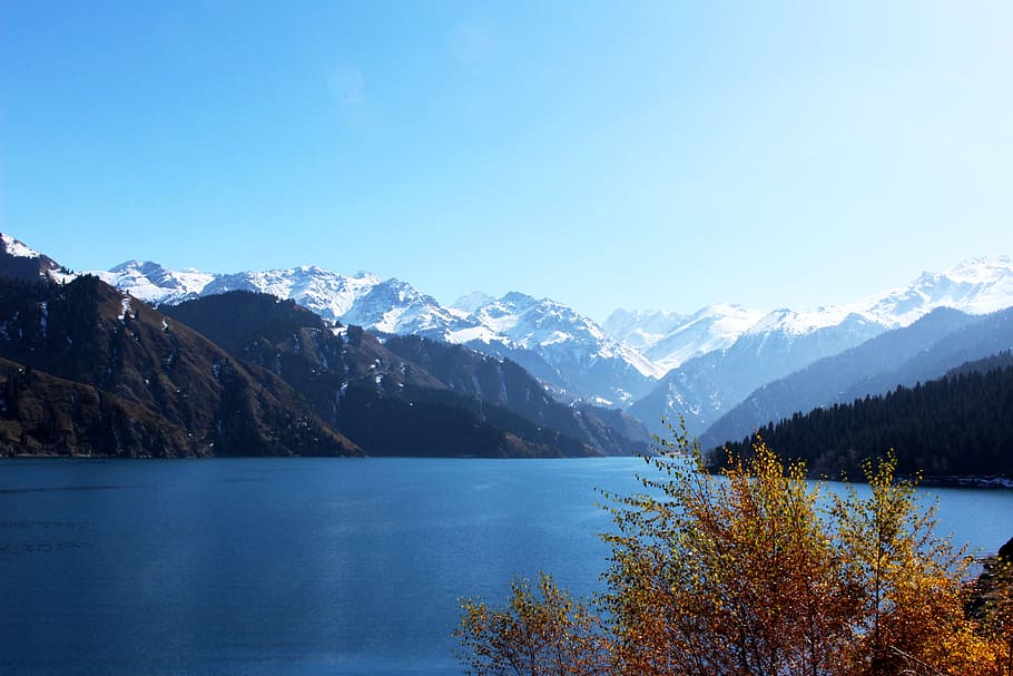 tianchi, lake, snow, in xinjiang, mountain, beauty in nature, scenics - nature, sky, water, mountain range