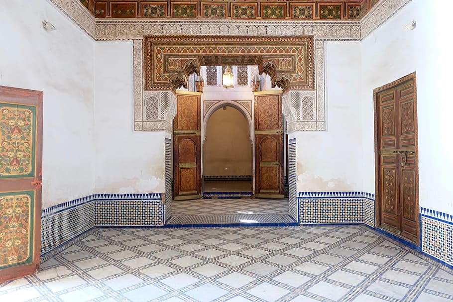バイア宮殿, マラケシュ, スーク, モロッコ, 19世紀, 輝き, イスラム教, スタイル, 廊下, モザイク