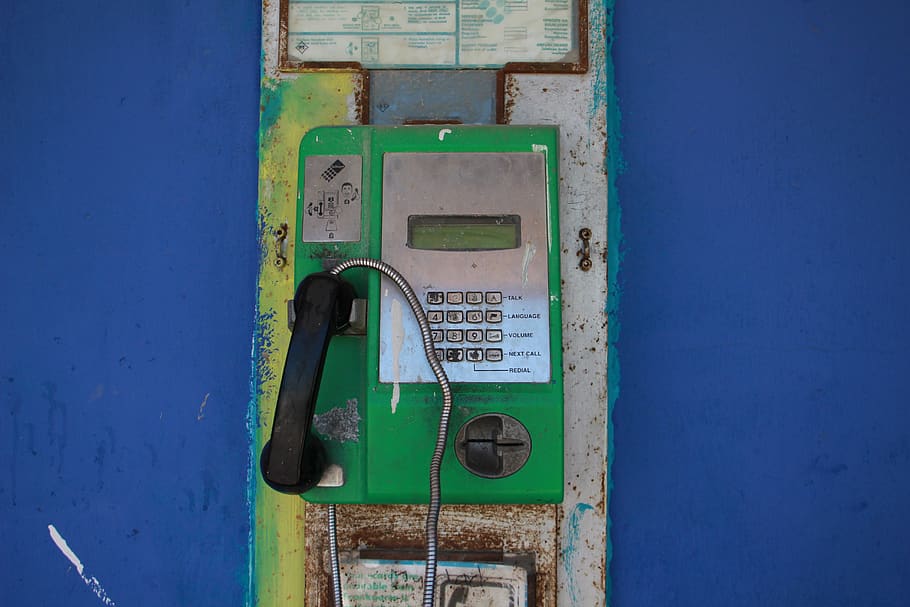 payphone, retro, phone, blue, old, metal, connection, wall - building feature, technology, day