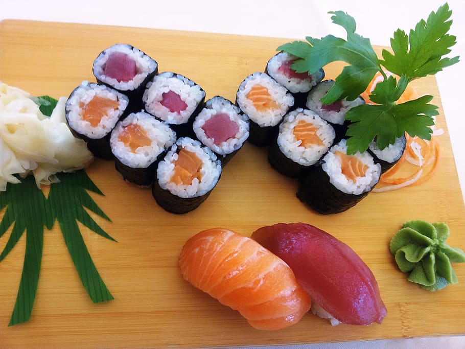 plato, atún sushi, sushi, pescado, asia, arroz, comida japonesa, comida y bebida, mariscos, alimentos