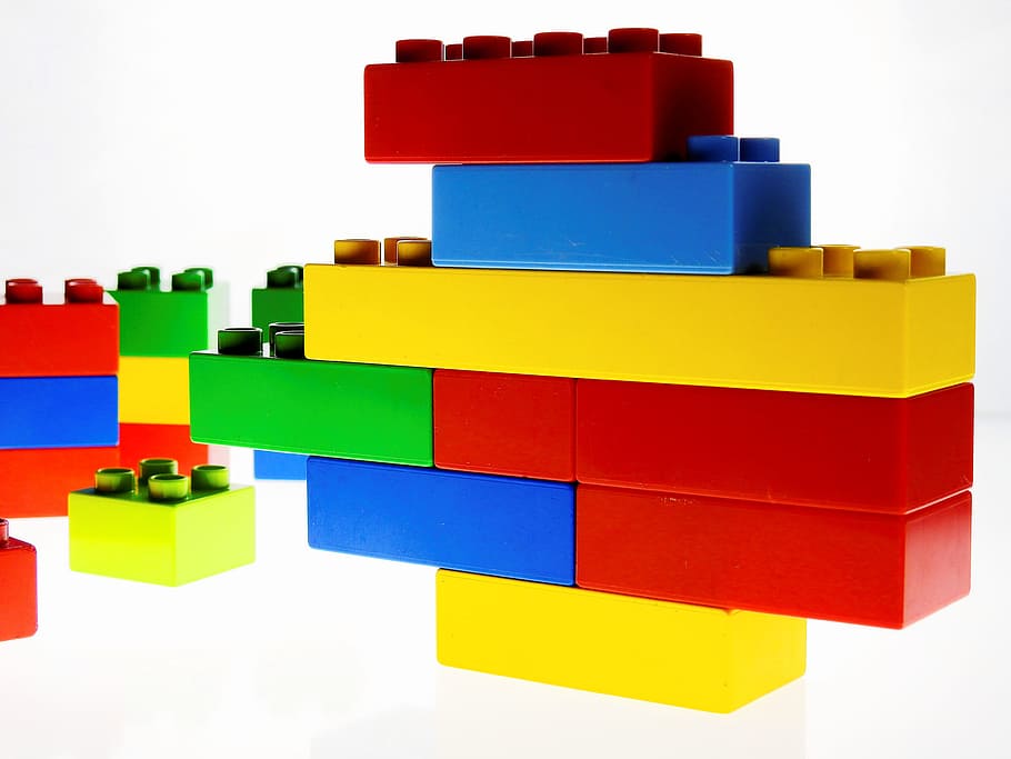 여러 가지 색상의 빌딩 블록 많은, duplo, 레고, 빌드, 장난감, 어린이, 놀이, 빌딩 블록, 화려한, 결합