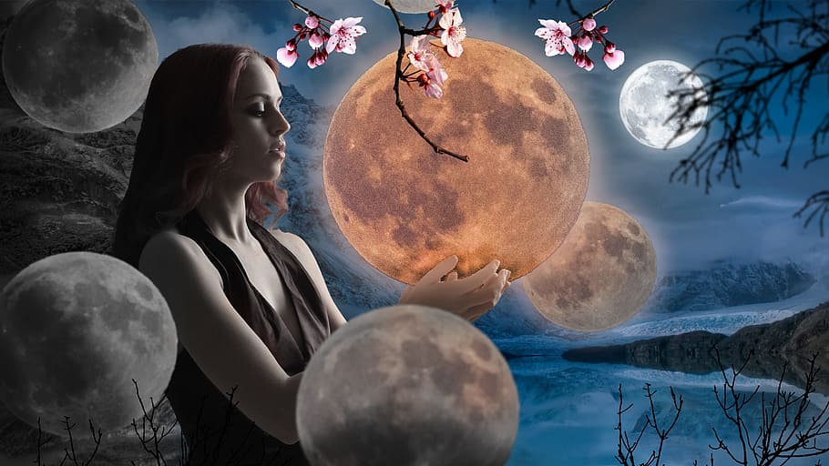 woman, holding, moon, body, water, background wallpaper, planet, nature, spherical, outer space