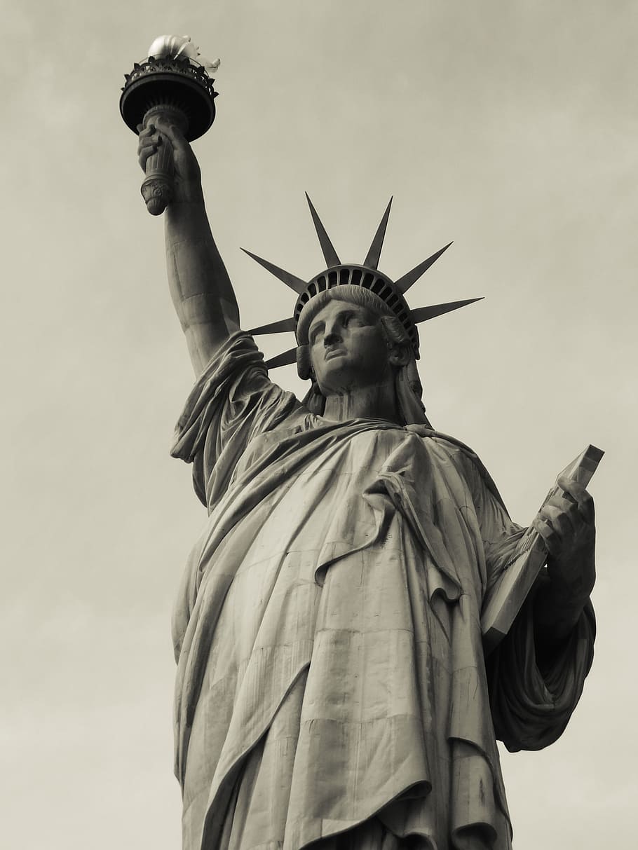 low, angle photography, statue, liberty, ellis island, new, york, statue of liberty, new york, patriotic