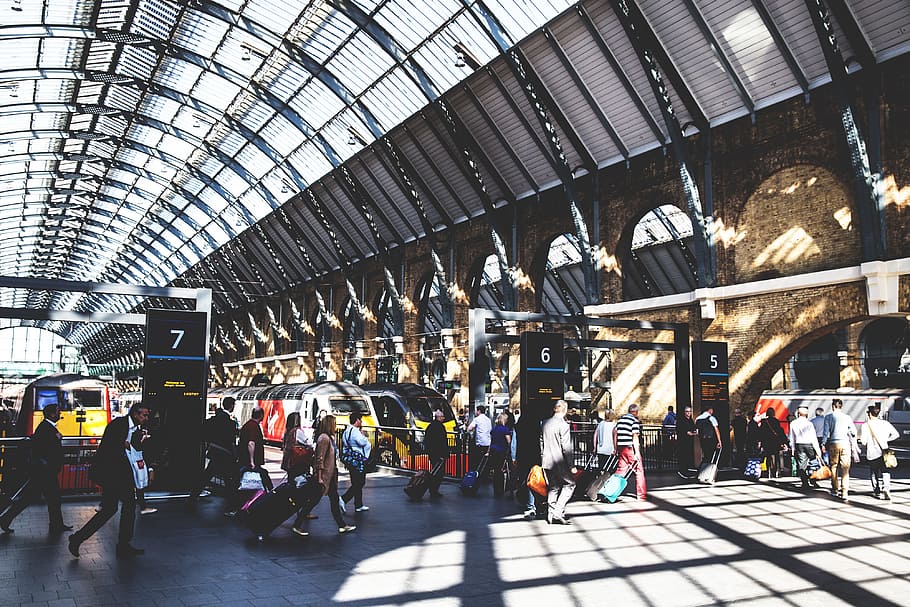 train passengers, busy, railway station, kings, cross, central, london., captured, canon 6, 6d