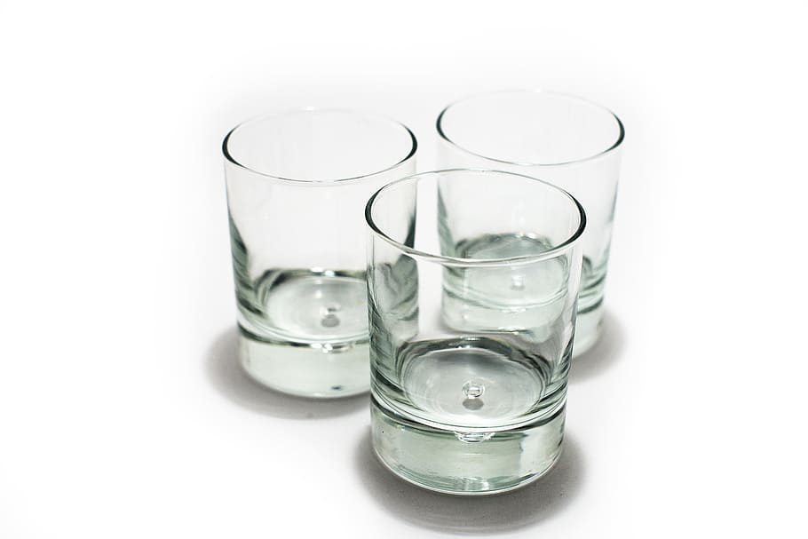 glass, blank, three, drinking glass, white background, studio shot, household equipment, glass - material, indoors, cut out