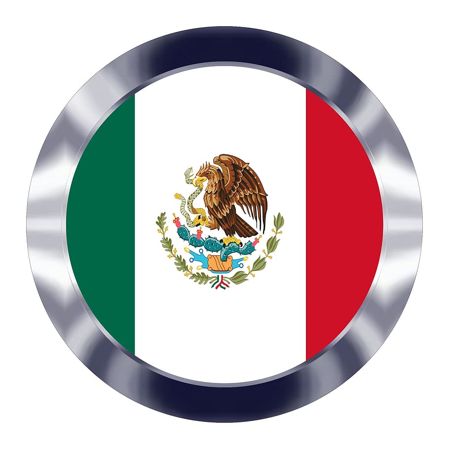 멕시코, 깃발, 상징, 원, 기하학적 모양, 모양, 흰색 배경, 스튜디오 촬영, 디자인, 빨간