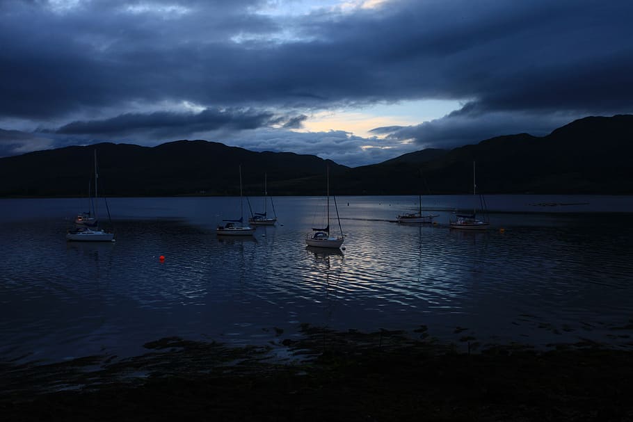 water, reflection, lake, sunset, dawn, scotland, loch, highlands, scottish, west coast