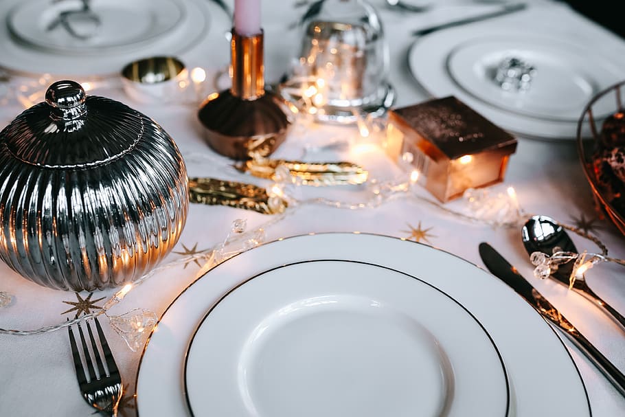 mesa, decoraciones, juego de mesa, rosa, fiesta, glamour, navidad, adentro, plato, menaje del hogar