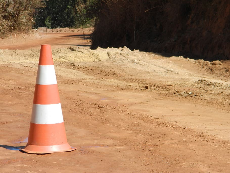 conei, signaling, road, works, cone, traffic cone, day, striped, transportation, land