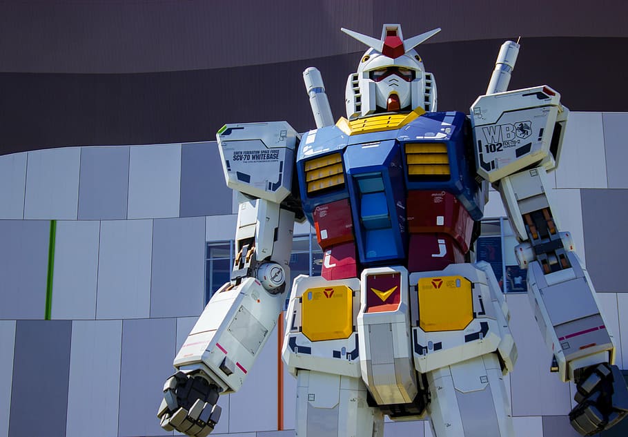 gundam seed, life-size, statue, tokyo, figure, giant, robot, technology, machinery, large group of objects