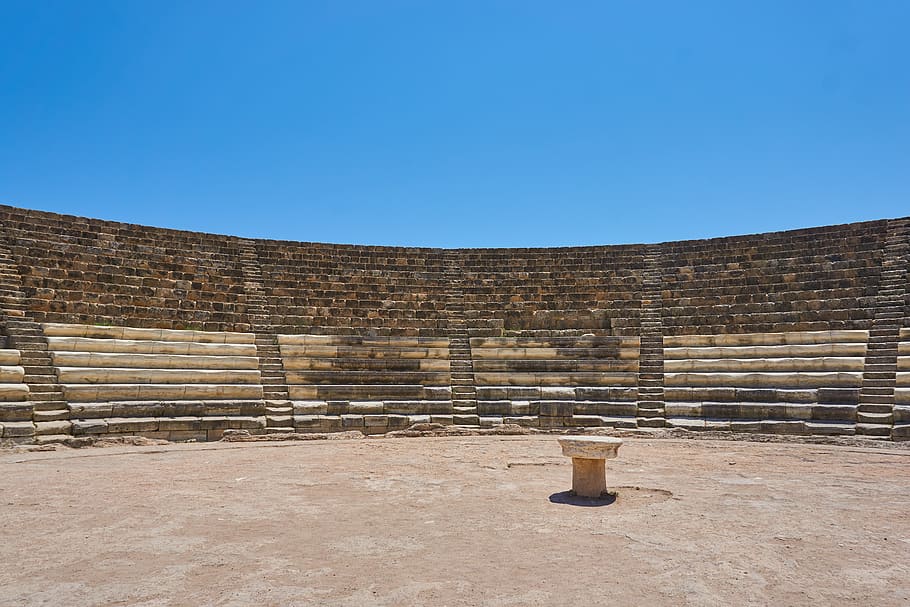 cyprus, ampiteater, tua, antik, teater terbuka, salamis, jaman dahulu, kosong, duduk, teater