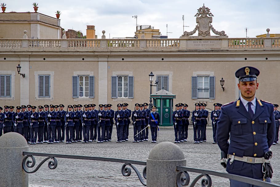 soldier, guard, military, army, uniform, italian, military review, march, palace, presidential palace