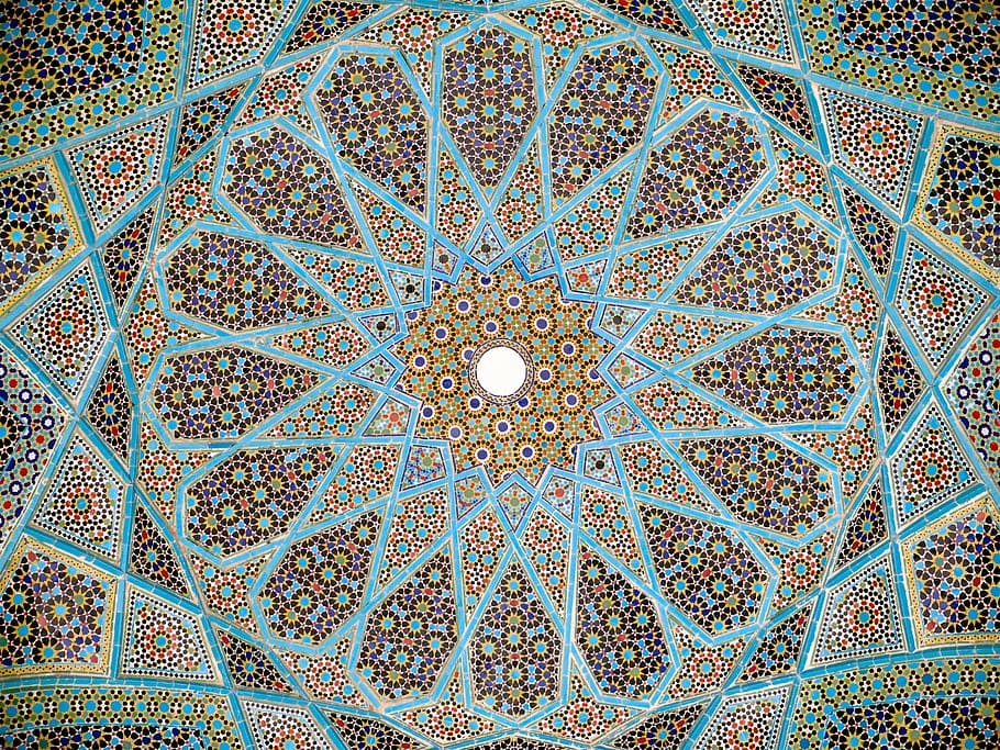 azul, marrón, floral, ilustración de mandala, persa, arte, tradicional, islámico, paisley, cultura