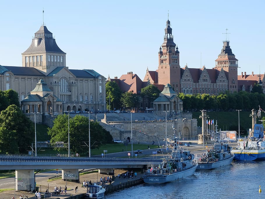 Baltops, Szczecin, Monument, architecture, the old town, monuments, two ships of the, river, city, poland