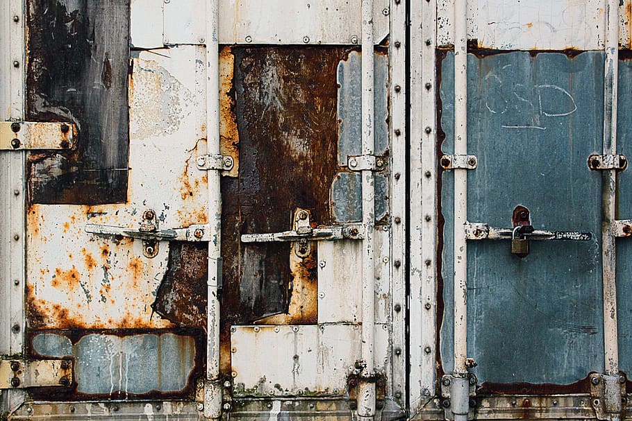 container, door, old, rust, port, storage, terminal, morbid, shipyard, transport