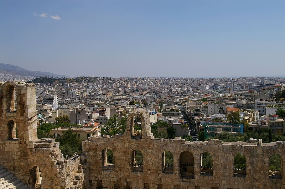 athens, greece, outside, daytime, panorama, hellenic, history, acropolis, houses, landmark