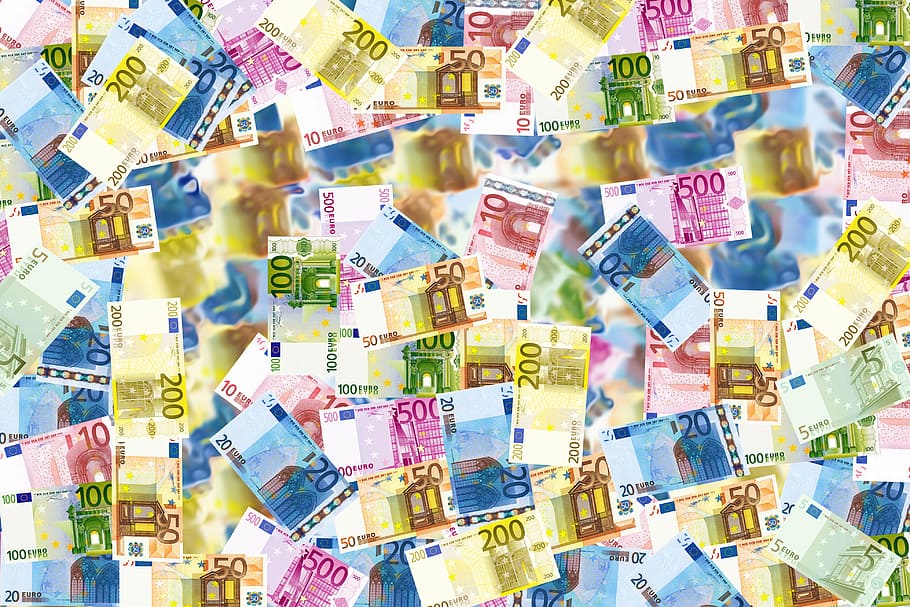 arriba, vista, billetes en euros, billetes, dinero, euro, fondo, riqueza, rico, papel moneda