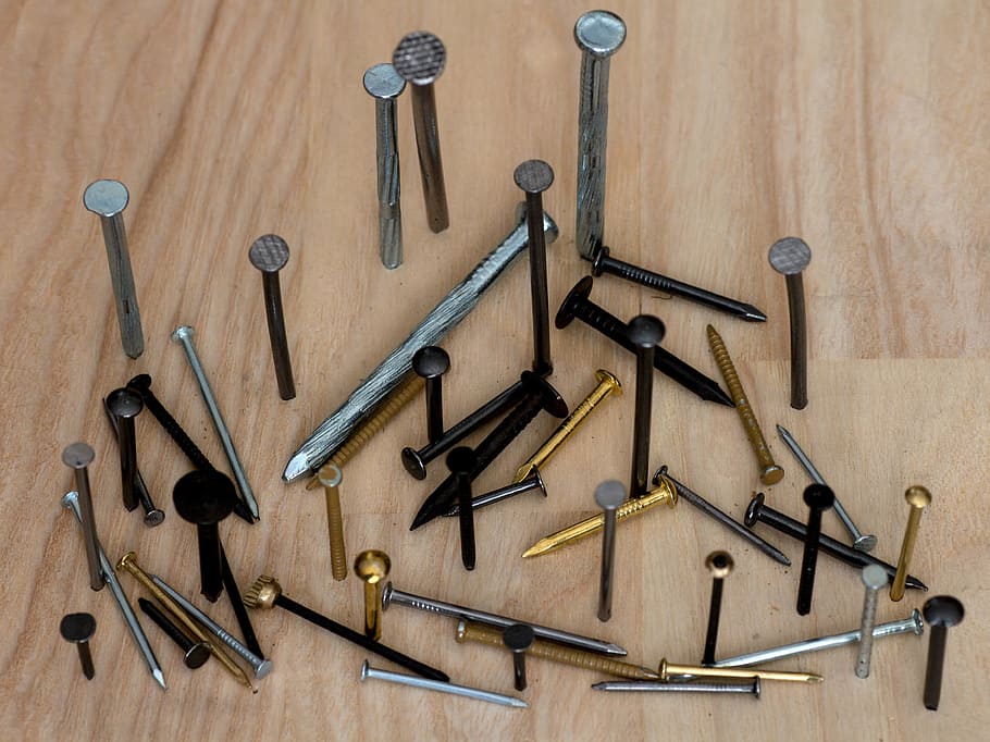 tool lot, floor, craft, nail, beat up, board, work Tool, equipment, screw, construction Industry