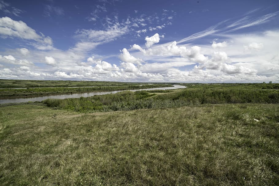 landscape, Saskatchewan River, Cutting, clouds, landscapes, public domain, river, saskachewan, scenic, sky