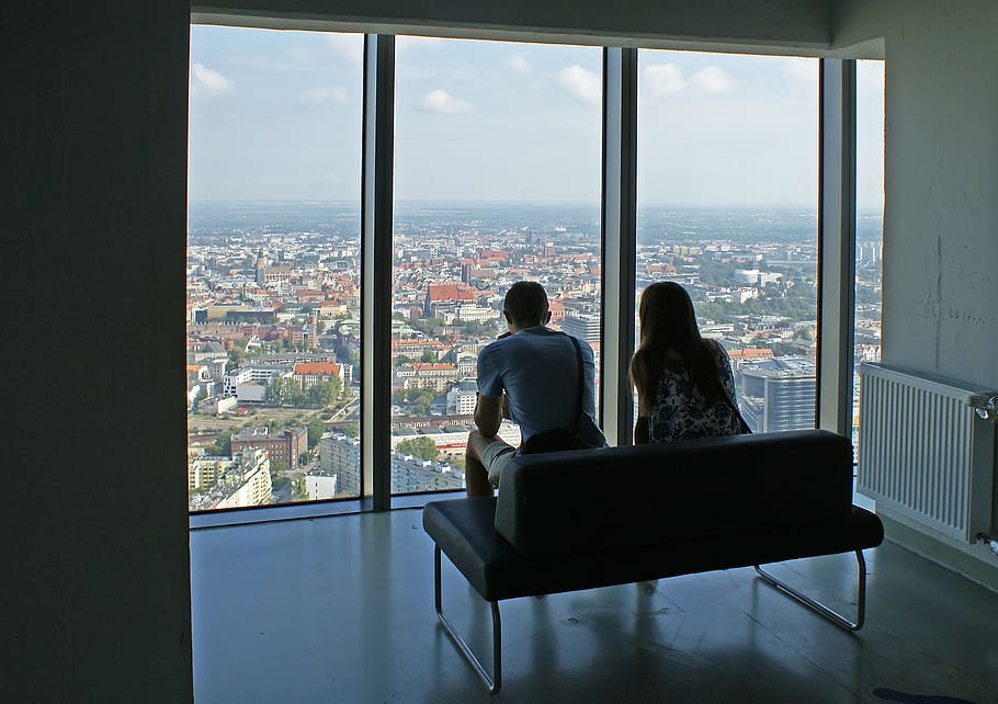 wrocław, pemandangan dari jendela, pengintai, menara langit, ketinggian, pemandangan dari atas, menara, bayangan, kota, manusia