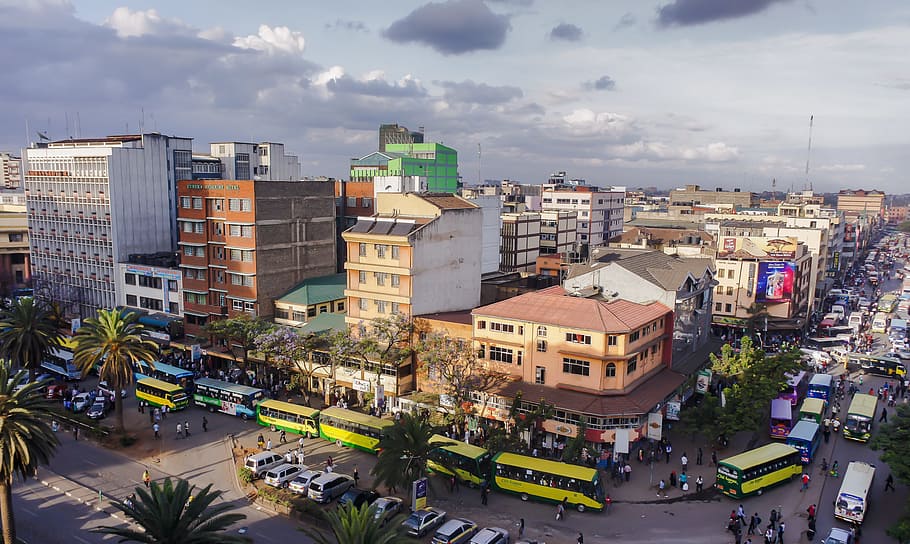 vehicles, road, building, nairobi, kenya, street, crowded, africa, city, urban