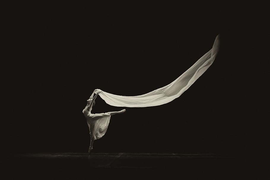 ballerina, holding, white, textile, ballet, girl, dance, beauty, dancer, studio shot