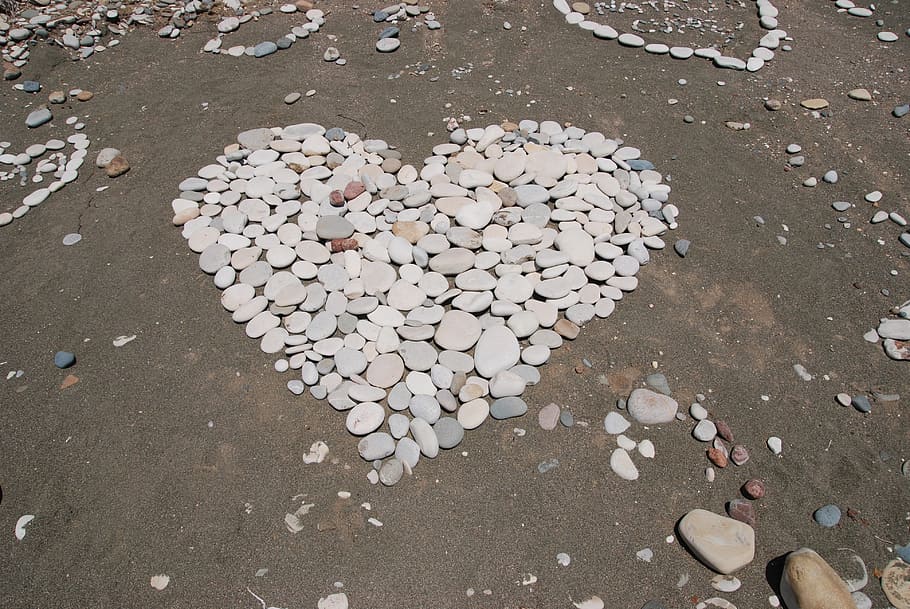 Heart, Beach, Love, Pebbles, in love, heart shape, breaking, day, outdoors, high angle view