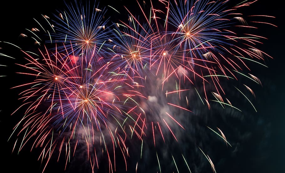fireworks display, dark, night, fireworks, light, party, celebration, event, firework, motion