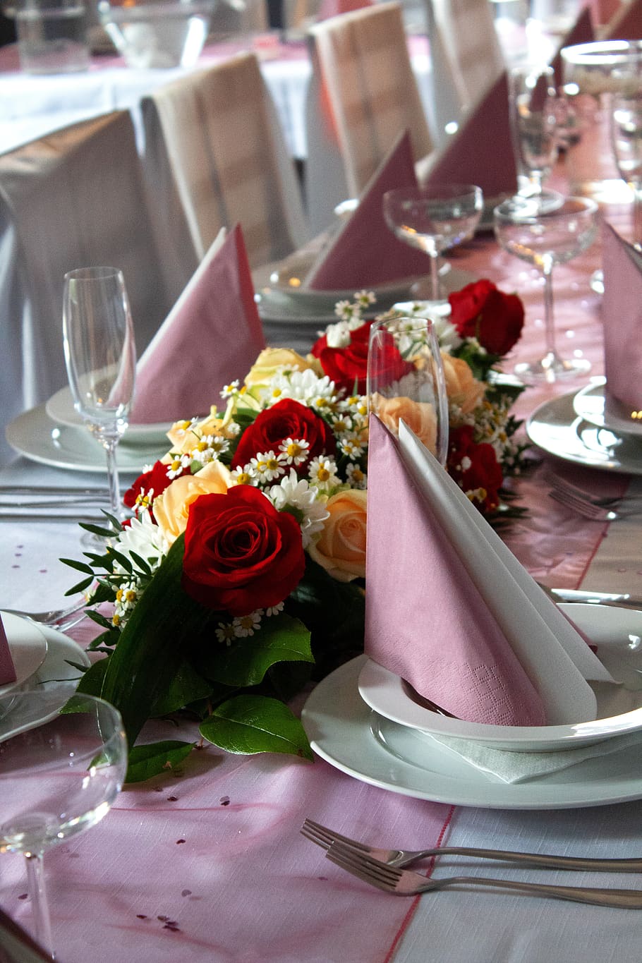 wedding, feast, sheet, celebration, decoration, marriage, cutlery, flowers, table, glass