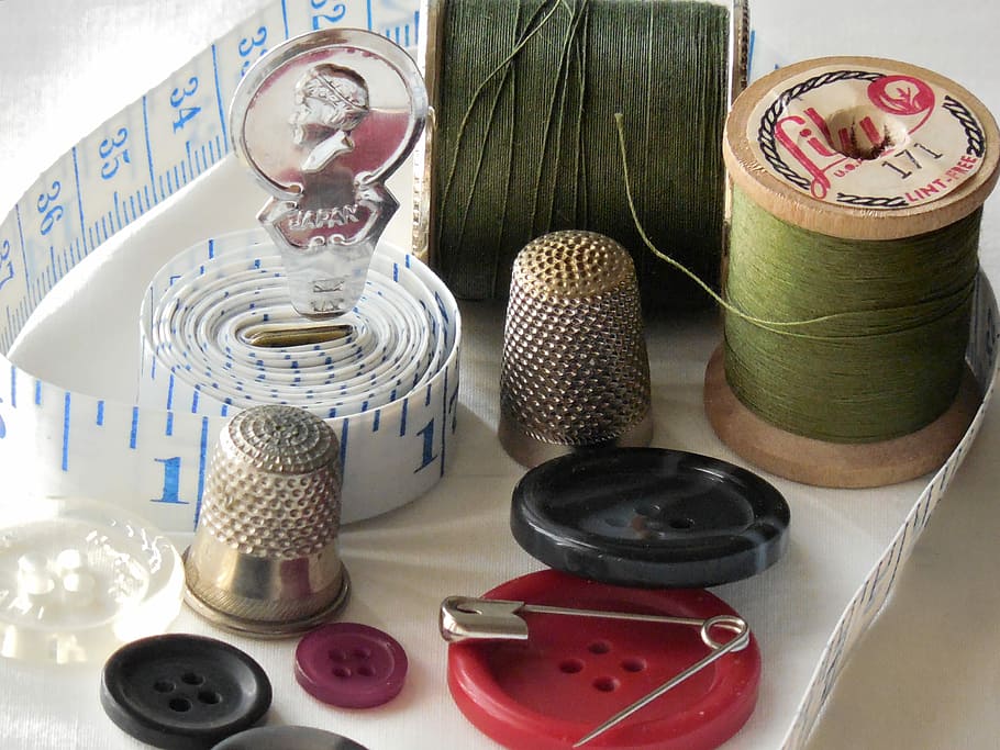 assorted sewing equipments, sewing, notions, fashion, thread, tailor, sew, needle, tailoring, dressmaking