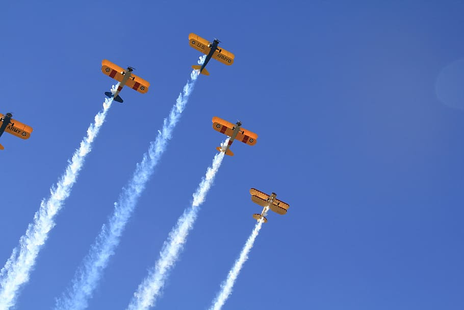 planes, air show, formation, flying, flight, contrail, sky, aviation, jet, fast