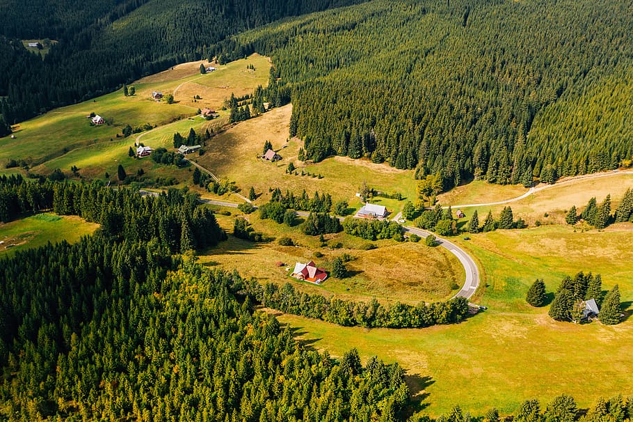 karkonosze, giant mountains, aerial, drone, mountains, landscape, poland, czech, republic, road