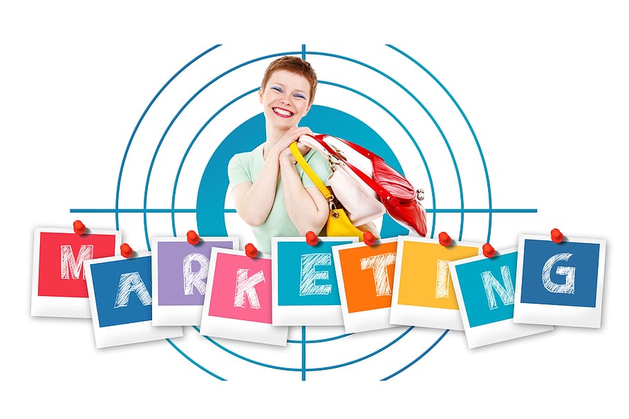 ilustrasi pemasaran, Pemasaran, Pelanggan, Wanita, kundin, pembelian, belanja, bahagia, keberuntungan, senyum