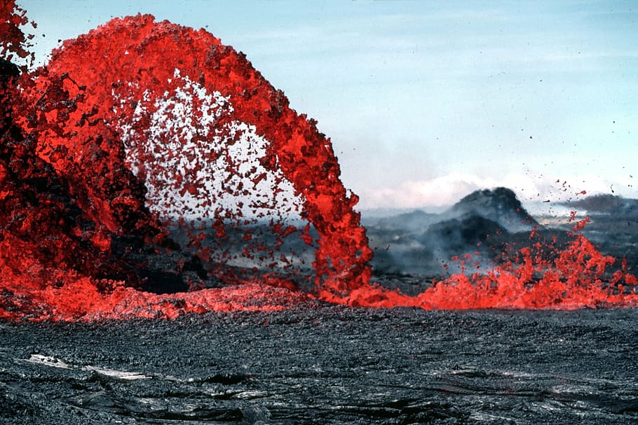 lava, que fluye, durante el día, magma, erupción volcánica, resplandor, caliente, roca, phoehoe, hawai