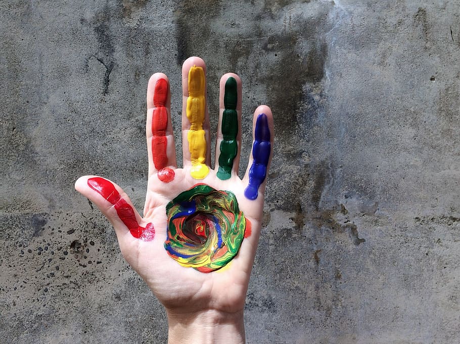 hand, rainbow, color, love, lgbt, paint, gay, pride, human hand, multi colored