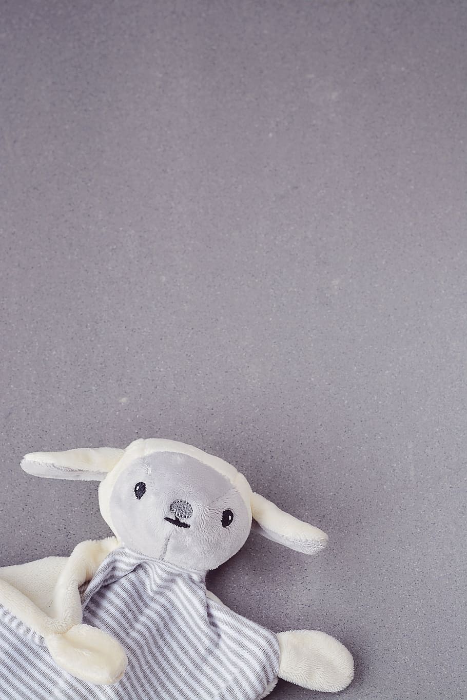 toys, doudou, security blanket, grey, close, fabric, text dom, negative space, toy, childhood