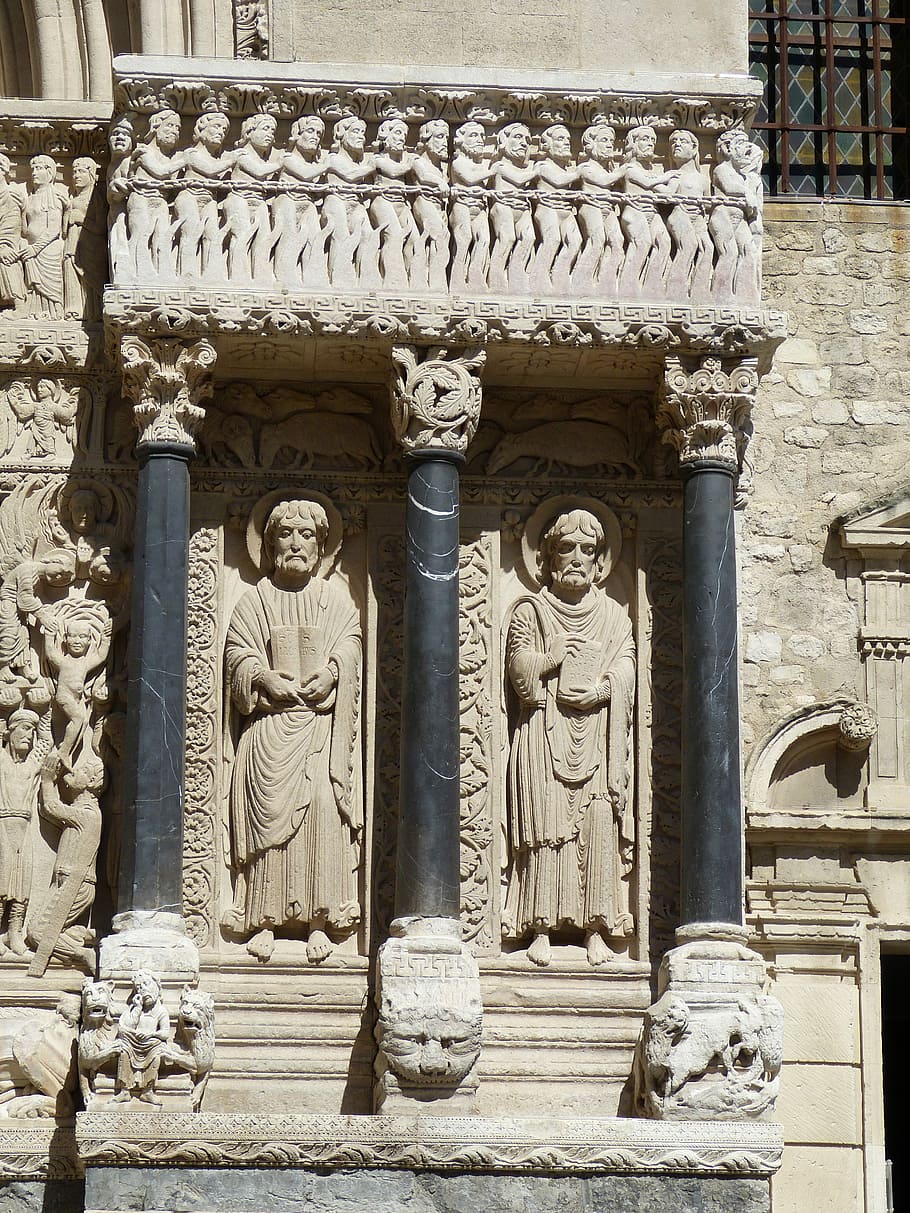 Arles, Catedral, Fachada, França, cidade velha, rhaeto romanic, românico, historicamente, rhône, igreja