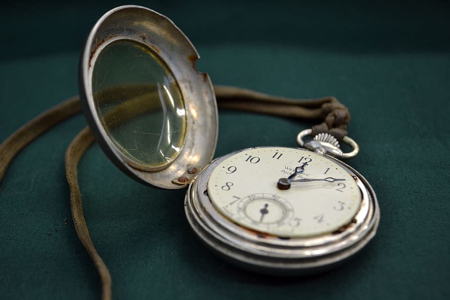 silver-colored pocket watch, watch, time, pocketwatch, white rabbit, clock, alarm, stop, stopwatch, chronograph