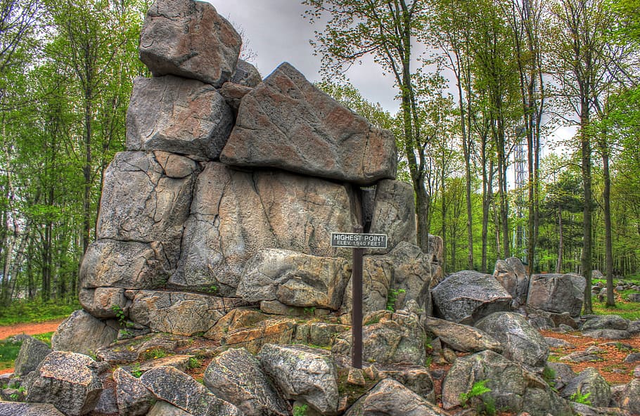 reina, rocas, silla, Rib Mountain State Park, Wisconsin, árboles, material de piedra, antigua ruina, antiguo, famoso lugar